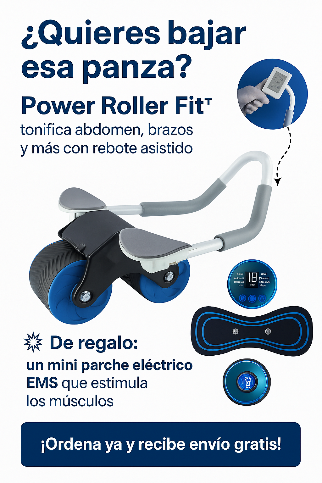 Rueda Abdominal Rebote Automatico LLEVA GRATIS parche masajeador electrico