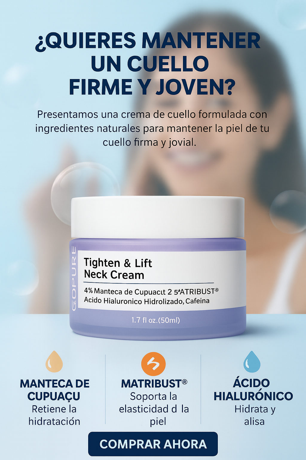 RENUEVA TU PIEL AL INSTANTE- Crema Reafirmante Lifting para el Cuello y piel